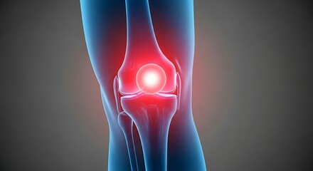 Medical Illustration of Knee Joint Pain with Red Inflammation Highlight
