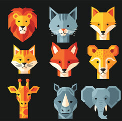 Funny cartoon animal and cat set illustration