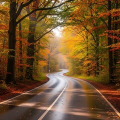 Obraz premium Autumn Road Through Colorful Forest.