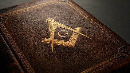 Overhead view of ancient masonic book cover