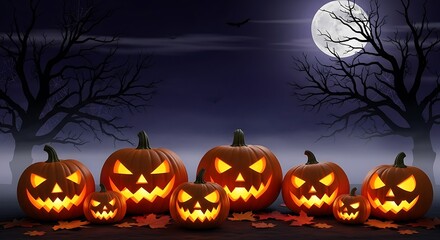 Spooky Halloween Pumpkins Under Moonlight.