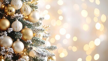 ゴールドとホワイトの上品なクリスマスツリー｜高画質ホリデー背景