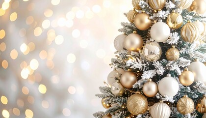Obraz premium ゴールドとホワイトの上品なクリスマスツリー｜高画質ホリデー背景