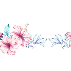Summer tropical seamless pattern background wallpaper featuring vibrant hibiscus flowers and lush greenery, perfect for vacation vibes and festive occasions