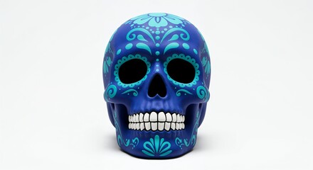 Fototapeta premium Blue sugar skull decoration on white background