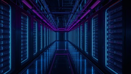 Futuristic ai data center with neon racks