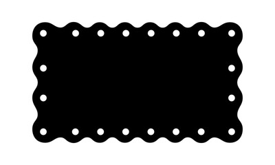 Rectangle shape with scalloped and dotted edges. Rectangular geometric form with curvy borders. Blank textbox, tag or label isolated on white background. Vector graphic illustration.