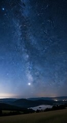 Fototapeta premium Night Sky Milky Way Over Landscape.