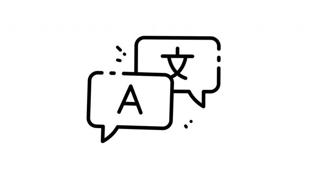 Modern, minimalist, high-resolution animation of a language icon. Ideal for educational, international, and business contexts.