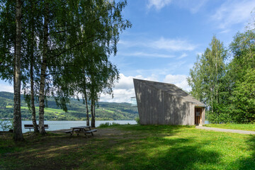 Bird Observation Tower Overlooking Norwegian Wilderness in Lillehammer