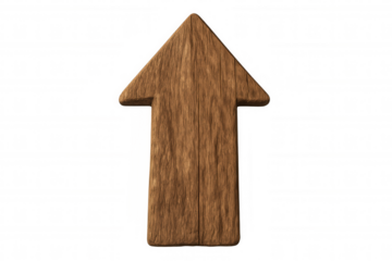 Wooden up arrow pointer sign for interface and navigation showing direction isolated on transparent background