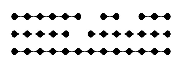 Dividers with connected amorphous shapes, metaballs or organic blobs. Design elements with wiggly borders isolated on white background. Vector graphic illustration.