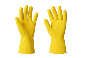 Yellow rubber cleaning gloves protecting hands during chores
