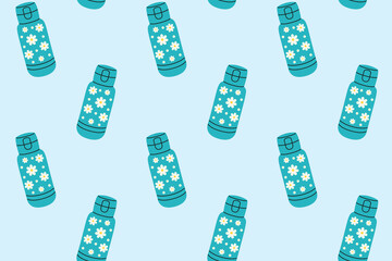 Pattern made of thermoses. Isolated white background. Flat-style vector illustration