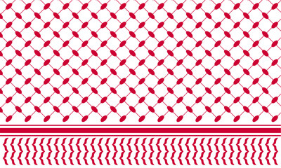 Red keffiyeh pattern. Palestinian traditional men headgear print. Geometric fabric texture. Classic arabic cloth background. Oriental textile design. Vector graphic illustration.