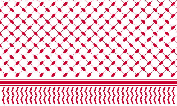 Red keffiyeh pattern. Palestinian traditional men headgear print. Geometric fabric texture. Classic arabic cloth background. Oriental textile design. Vector graphic illustration.