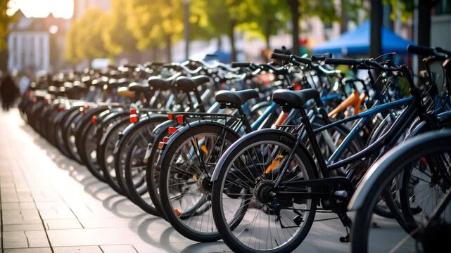 Parked bikes cityscape sunlight
