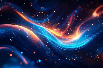 Fototapeta premium Abstract cosmic background with flowing light trails and scattered particles.