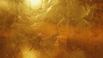 Textured golden abstract background with crinkled surface, reflecting light and creating a warm atmosphere, ideal for design projects and artistic expressions