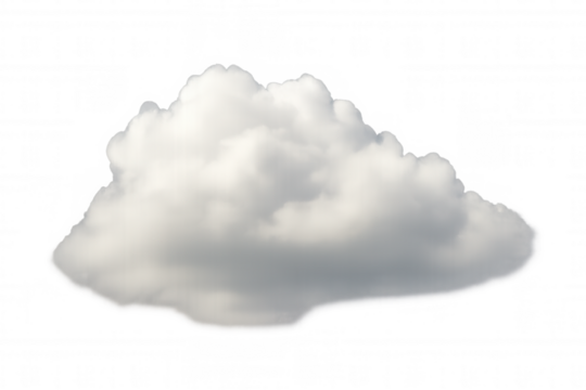 Fluffy white cumulus cloud floating in the sky with a transparent background for clear weather and atmosphere concepts