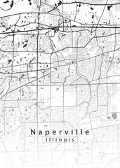 Minimalist white map of Naperville, Illinois – A modern map print highlighting infrastructure of the city, useful for tourism purposes