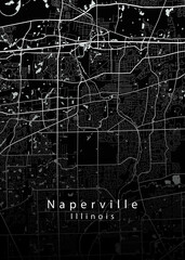 Minimalist black map of Naperville, Illinois &ndash; A modern map print highlighting infrastructure of the city, useful for tourism purposes
