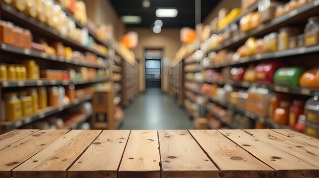 Fresh grocery display with rustic wooden table overlay for product mockups and advertisements, perfect for branding and vibrant food marketing campaigns