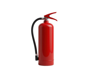 Obraz premium Red Fire Extinguisher with Hose and Nozzle Ready for Emergency Use