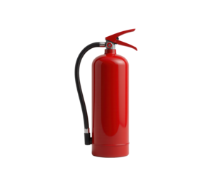 Red Fire Extinguisher with Hose and Nozzle Ready for Emergency Use