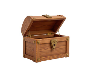 Vintage Wooden Treasure Chest with Open Lid and Brass Detail