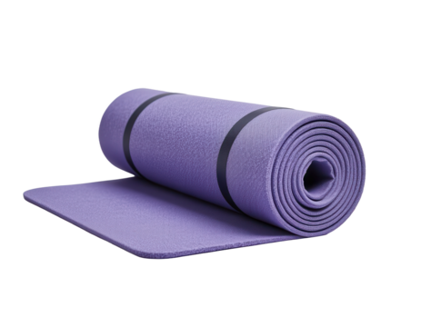 Rolled Purple Yoga Mat for Fitness and Exercise Training Sessions