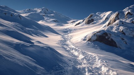 Untouched beauty: snowy daylight adventures across les portes du soleil. Editorial use. Breathtaking sunrise trail through untouched powder in the european alps. Real feeling. Honest scene.