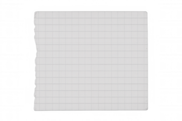 Blank white graph paper note with torn side edge providing space for text, transparent background