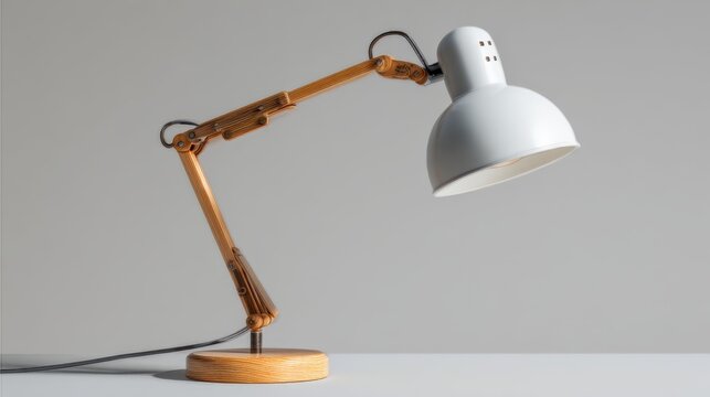 a modern desk lamp with an adjustable arm, providing brightness for tasks at hand. it's placed against a neutral background that accentuates the lamp's design