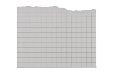 Torn graph paper blank sheet with ripped wavy edge, squared grid texture on a transparent alpha background