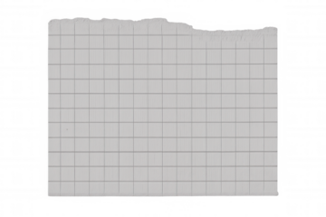 Torn graph paper blank sheet with ripped wavy edge, squared grid texture on a transparent alpha background