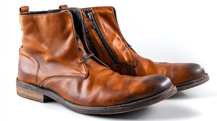 a pair of vintage cowboy boots with a rich brown patina, exhibiting their detailed stitching and leather construction