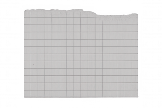 Torn graph paper blank sheet with ripped wavy edge, squared grid texture on a transparent alpha background