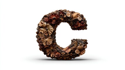 Decorative letter c textured with organic elements against white