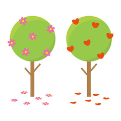 Cute trees with flowers and hearts