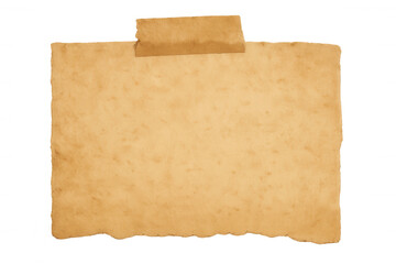 Vintage aged paper sheet with torn edges and tape, antique parchment texture providing blank copy space