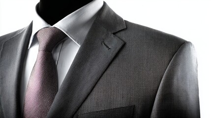a close up of a mannequin wearing a formal suit with a patterned tie