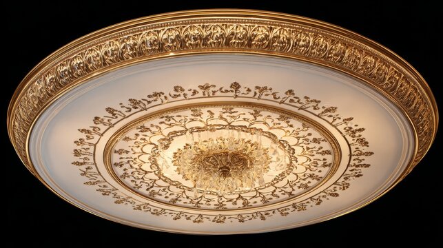 an ornate ceiling light. it has an elegant design with intricate patterns and scrollwork, suggesting a vintage or classical style