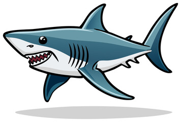 Obraz premium Stylized cartoon shark with sharp teeth and fins swimming in clear water