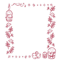 Cute frame, wreath with Easter eggs in cherry color