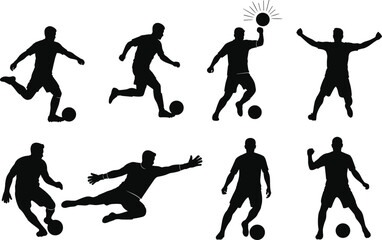Football Silhouettes Vector Set Sports Action, Goals & Victory Poses