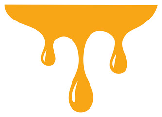 Golden viscous substance dripping with rounded shapes offering sticky texture forming drips isolated on white suggesting liquid flow
