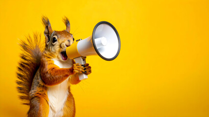 Squirrel Holding Megaphone Announcement Yellow