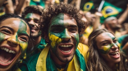 Brazilian Fans Celebrating with Face Paint
