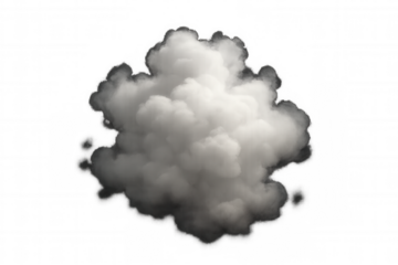 Voluminous white smoke cloud billowing, dense fog, explosion effect, abstract vapor shape on transparent background